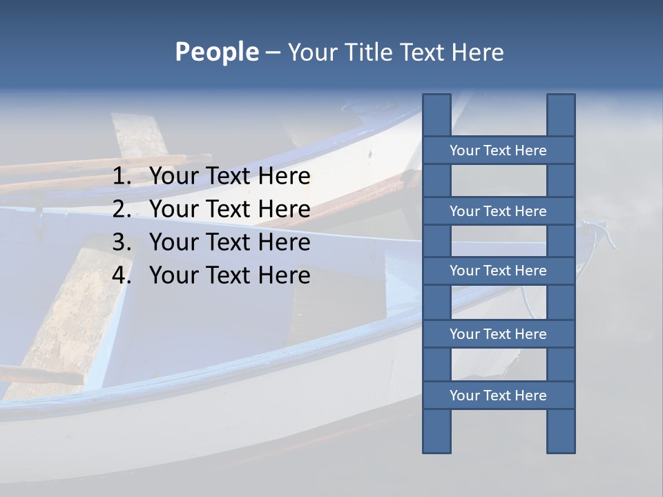 Sky Reflection And Wooden Blue Boats Awaiting Tourists At The Jetty PowerPoint Template