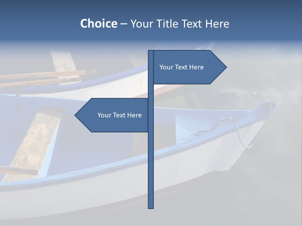 Sky Reflection And Wooden Blue Boats Awaiting Tourists At The Jetty PowerPoint Template