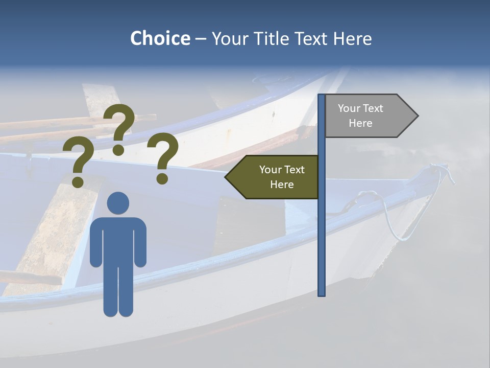 Sky Reflection And Wooden Blue Boats Awaiting Tourists At The Jetty PowerPoint Template