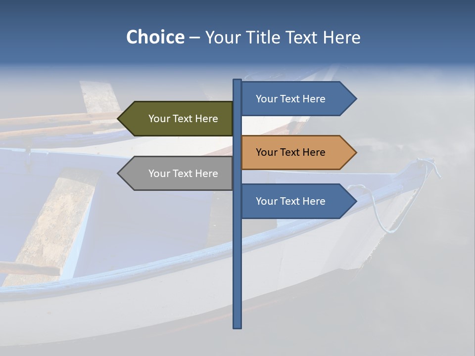 Sky Reflection And Wooden Blue Boats Awaiting Tourists At The Jetty PowerPoint Template