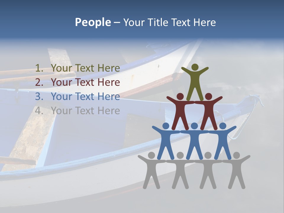 Sky Reflection And Wooden Blue Boats Awaiting Tourists At The Jetty PowerPoint Template