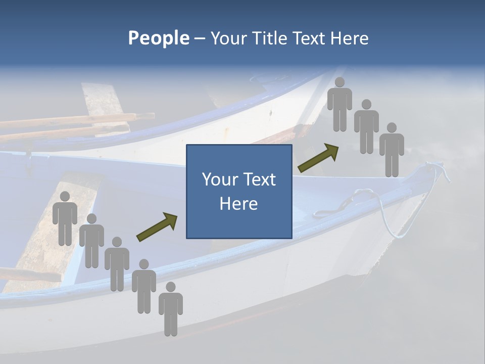 Sky Reflection And Wooden Blue Boats Awaiting Tourists At The Jetty PowerPoint Template