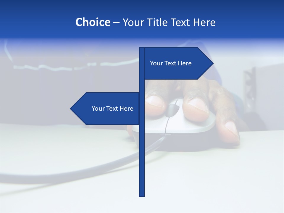 Close Up Photo Of A African American Workers' Hand On A Computer Mouse While Sitting At His Desk PowerPoint Template