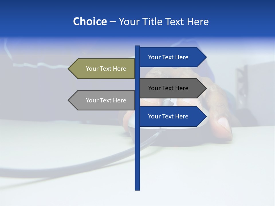 Close Up Photo Of A African American Workers' Hand On A Computer Mouse While Sitting At His Desk PowerPoint Template