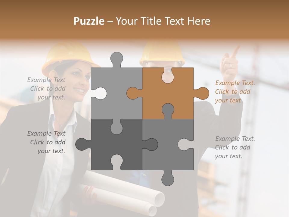 Young Architects Wearing A Protective Helmet Standing In Front Of A Building Site. PowerPoint Template