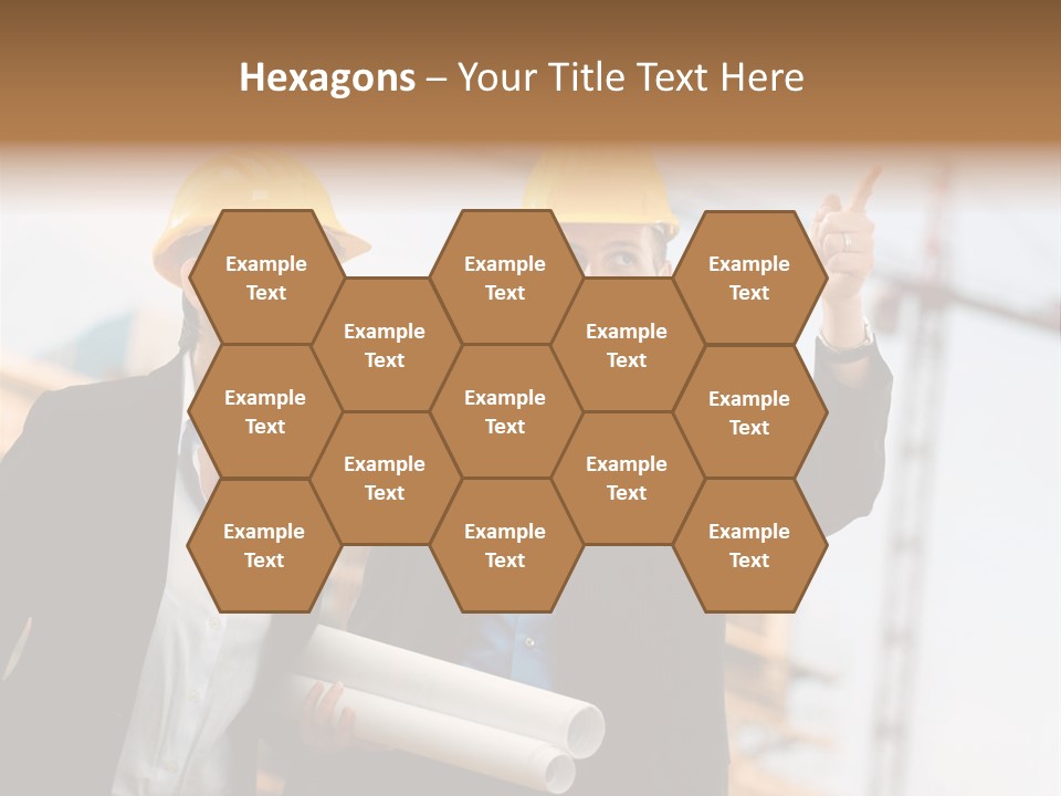 Young Architects Wearing A Protective Helmet Standing In Front Of A Building Site. PowerPoint Template