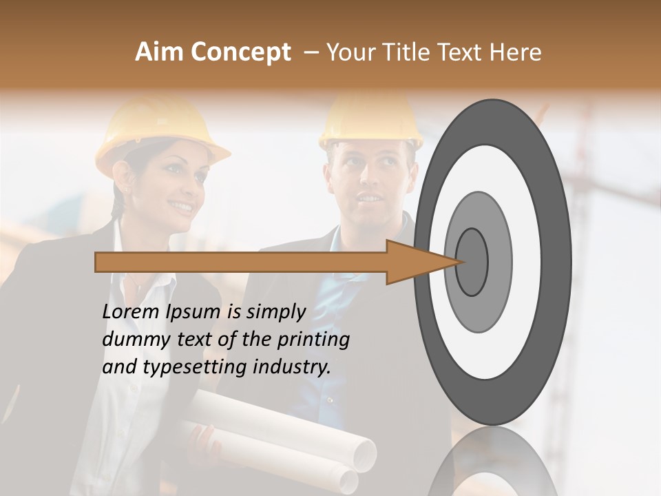 Young Architects Wearing A Protective Helmet Standing In Front Of A Building Site. PowerPoint Template