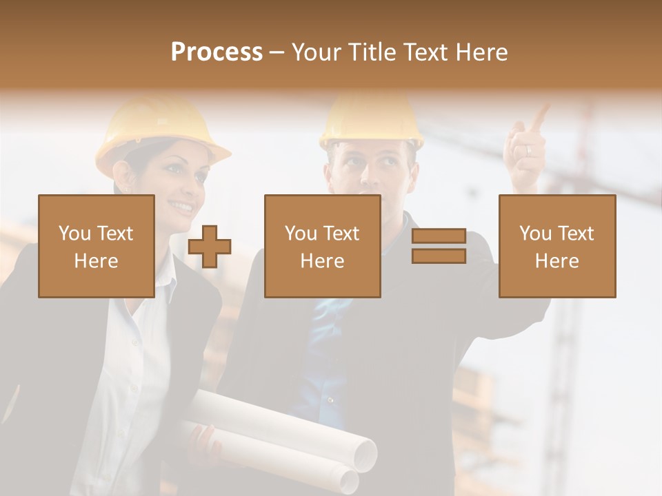 Young Architects Wearing A Protective Helmet Standing In Front Of A Building Site. PowerPoint Template
