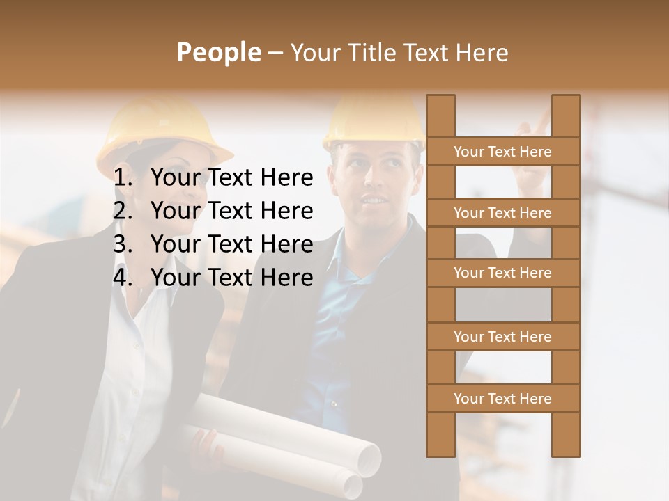 Young Architects Wearing A Protective Helmet Standing In Front Of A Building Site. PowerPoint Template