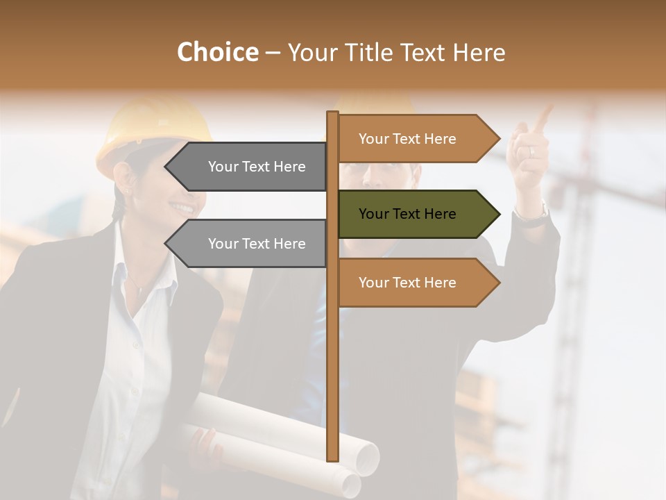 Young Architects Wearing A Protective Helmet Standing In Front Of A Building Site. PowerPoint Template