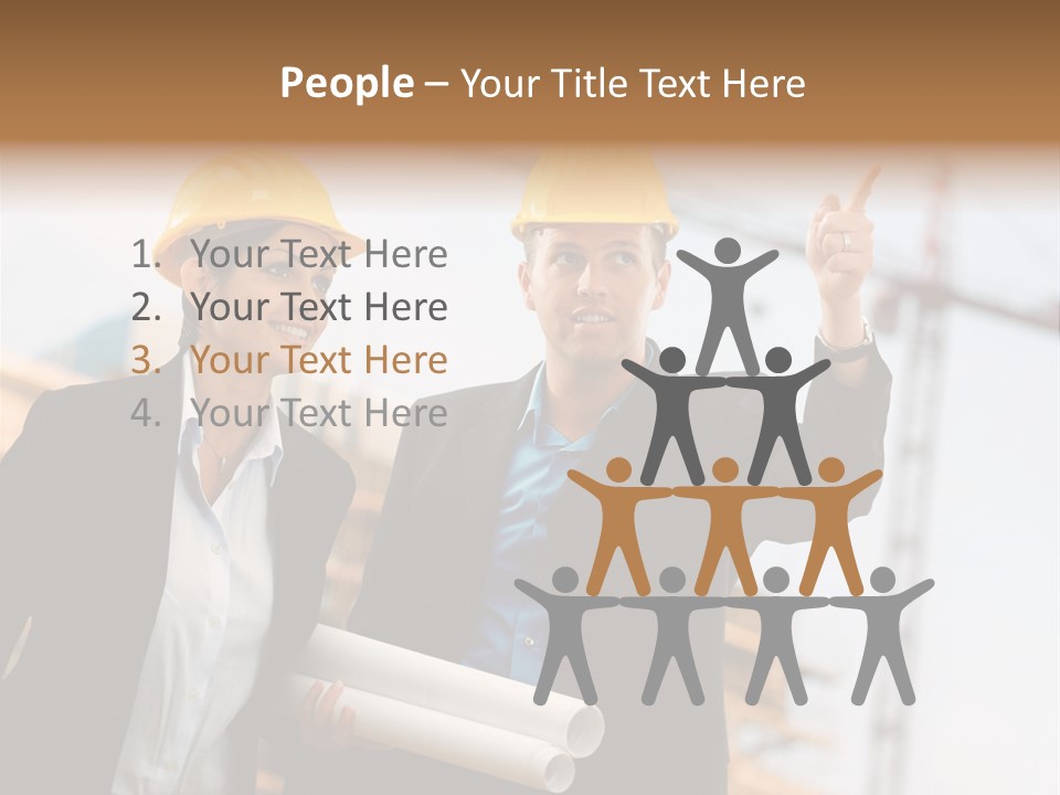 Young Architects Wearing A Protective Helmet Standing In Front Of A Building Site. PowerPoint Template