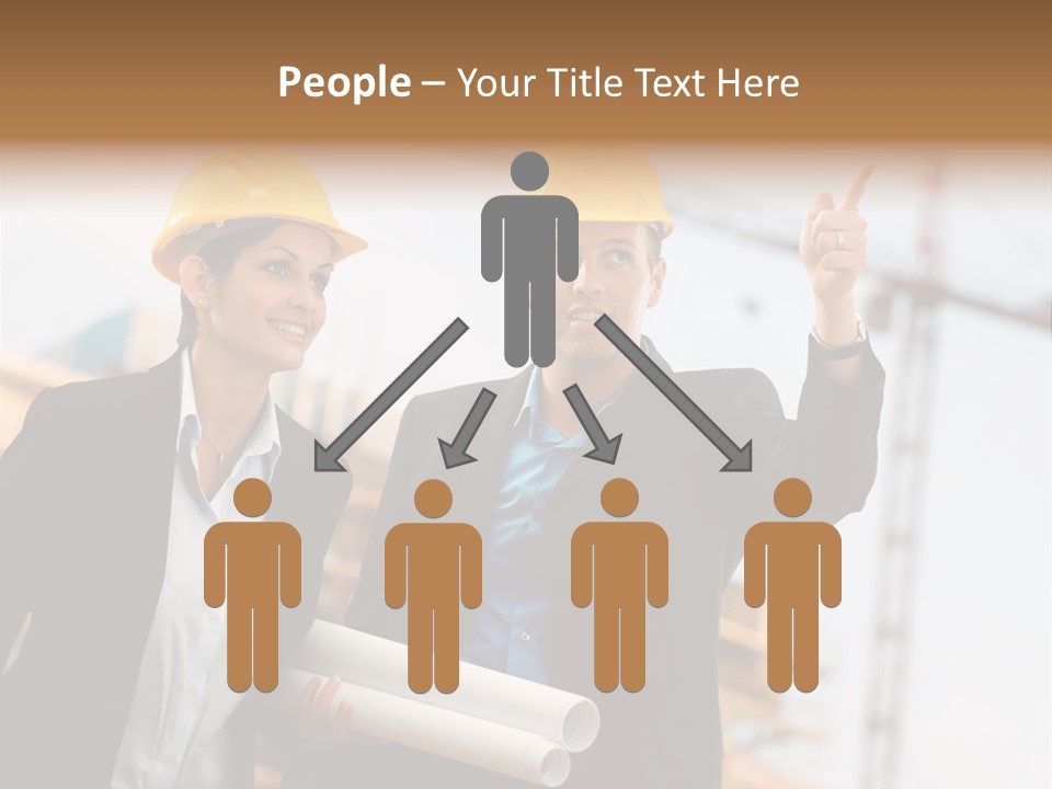 Young Architects Wearing A Protective Helmet Standing In Front Of A Building Site. PowerPoint Template