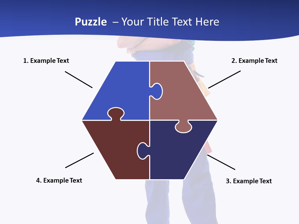 Builder Wearing Blue Overall, Toolbelt And Hard Hat Posing Over White Background PowerPoint Template