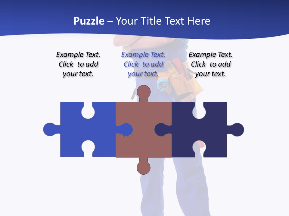 Builder Wearing Blue Overall, Toolbelt And Hard Hat Posing Over White Background PowerPoint Template