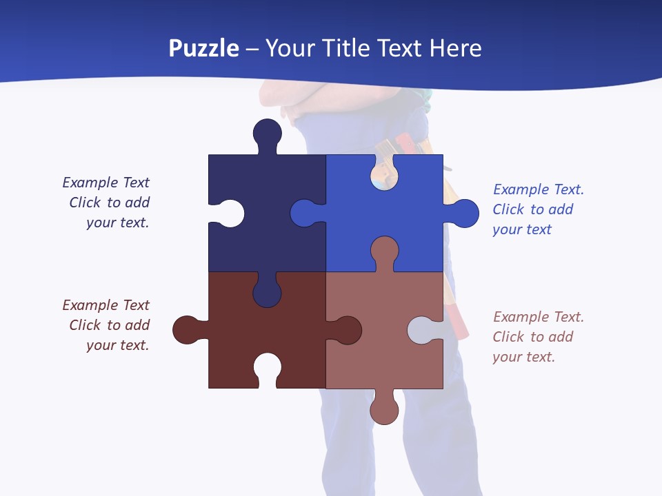 Builder Wearing Blue Overall, Toolbelt And Hard Hat Posing Over White Background PowerPoint Template