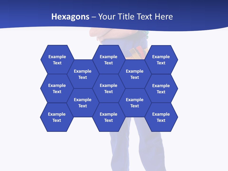 Builder Wearing Blue Overall, Toolbelt And Hard Hat Posing Over White Background PowerPoint Template