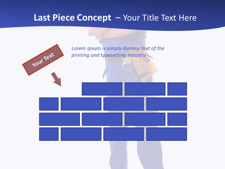 Builder Wearing Blue Overall, Toolbelt And Hard Hat Posing Over White Background PowerPoint Template