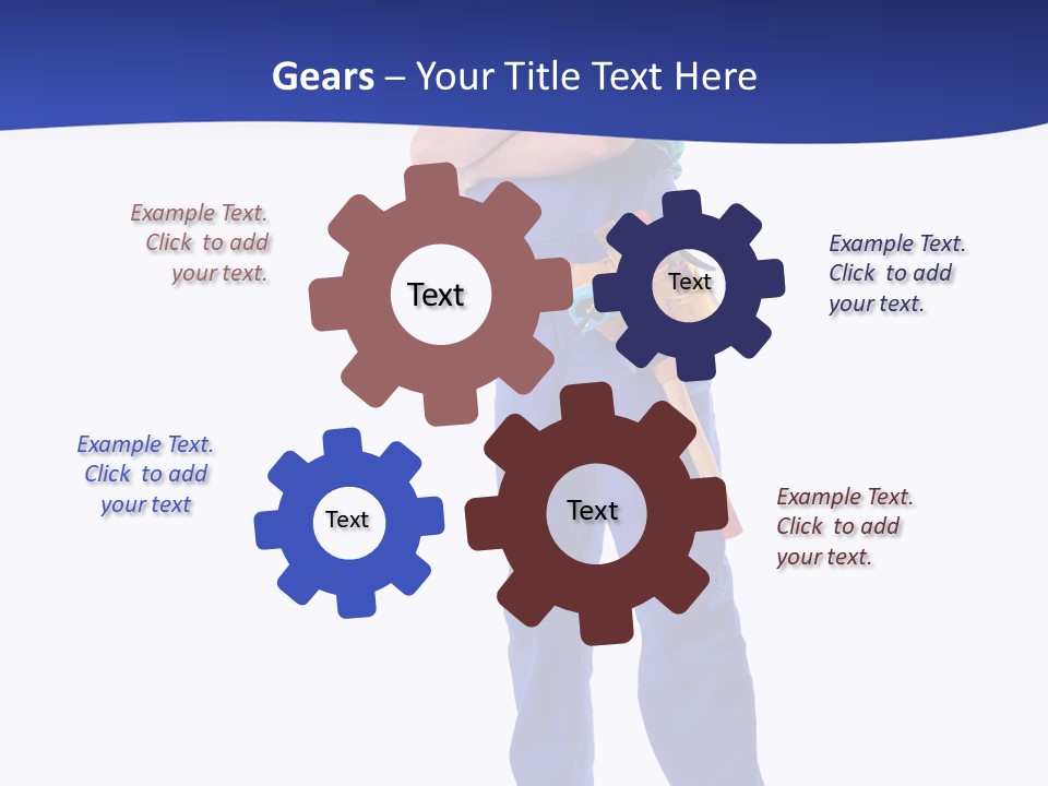 Builder Wearing Blue Overall, Toolbelt And Hard Hat Posing Over White Background PowerPoint Template