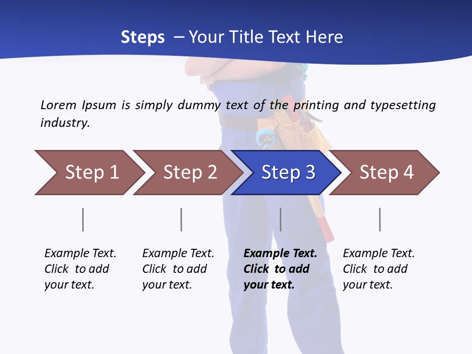 Builder Wearing Blue Overall, Toolbelt And Hard Hat Posing Over White Background PowerPoint Template