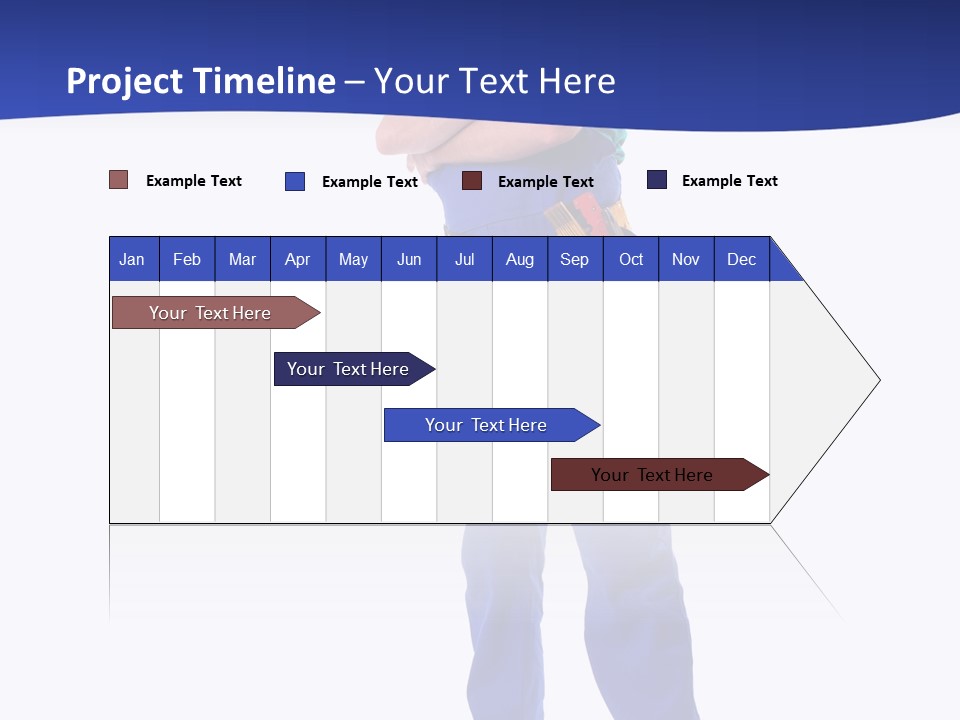 Builder Wearing Blue Overall, Toolbelt And Hard Hat Posing Over White Background PowerPoint Template
