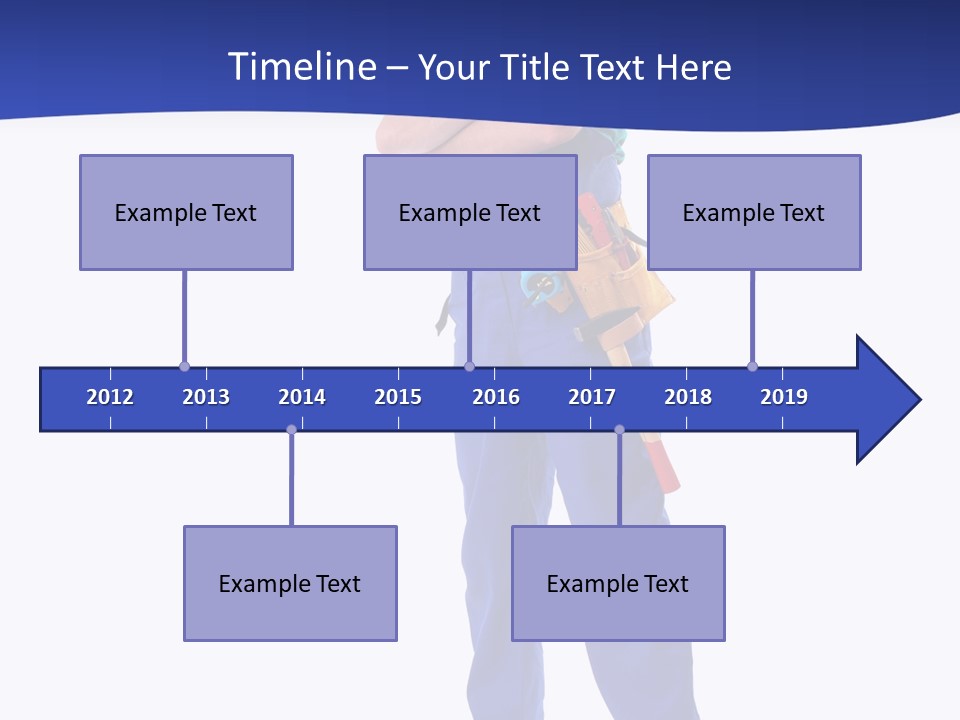 Builder Wearing Blue Overall, Toolbelt And Hard Hat Posing Over White Background PowerPoint Template