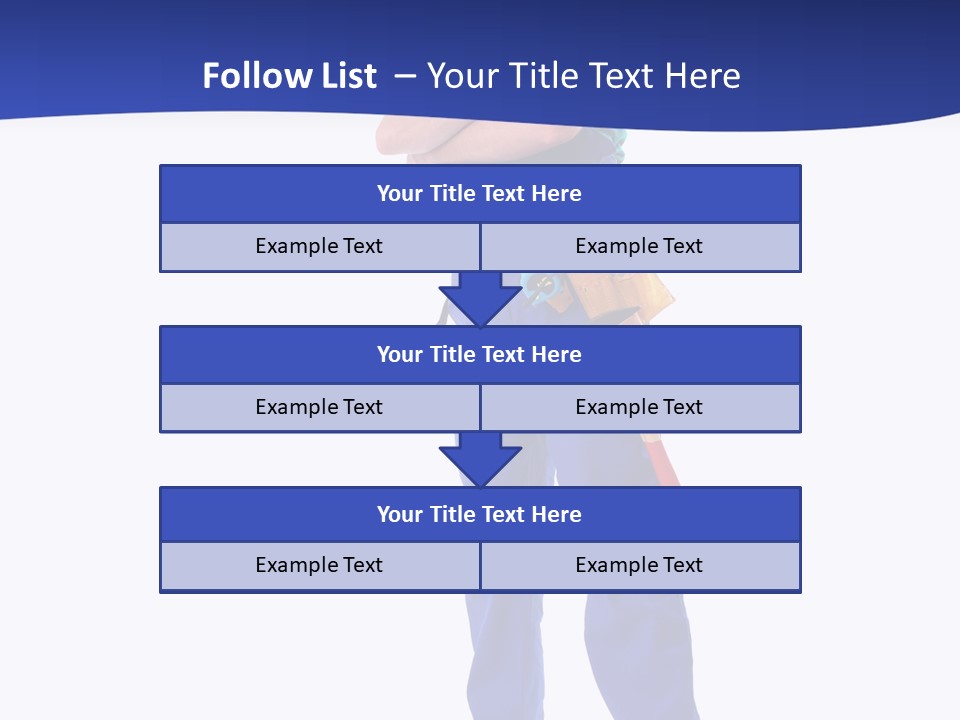 Builder Wearing Blue Overall, Toolbelt And Hard Hat Posing Over White Background PowerPoint Template