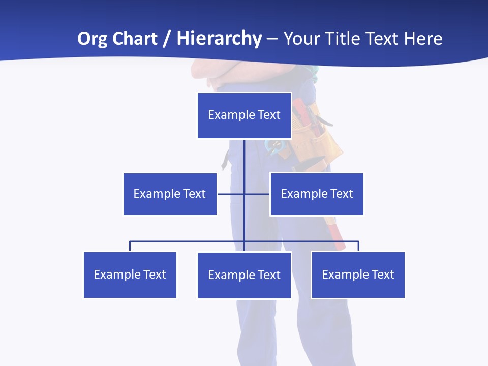 Builder Wearing Blue Overall, Toolbelt And Hard Hat Posing Over White Background PowerPoint Template
