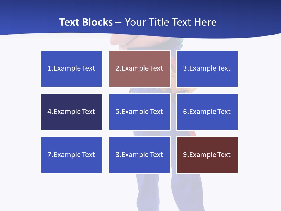 Builder Wearing Blue Overall, Toolbelt And Hard Hat Posing Over White Background PowerPoint Template