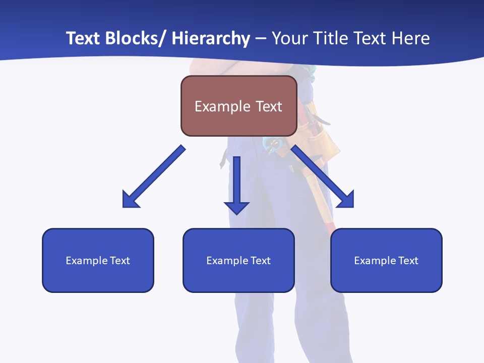 Builder Wearing Blue Overall, Toolbelt And Hard Hat Posing Over White Background PowerPoint Template