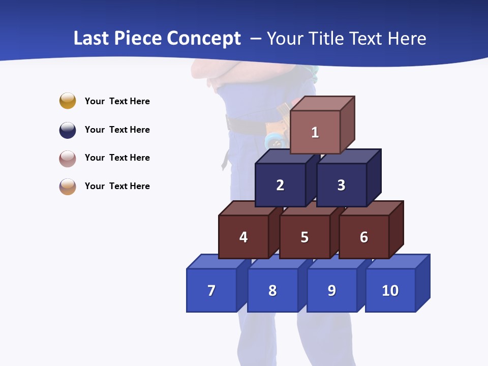 Builder Wearing Blue Overall, Toolbelt And Hard Hat Posing Over White Background PowerPoint Template