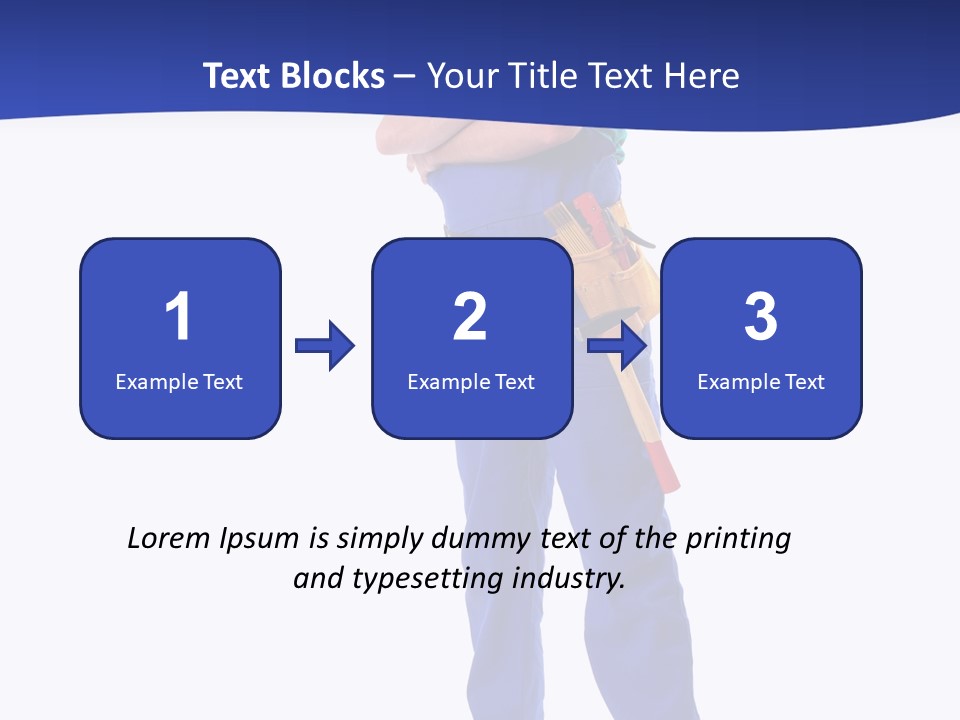 Builder Wearing Blue Overall, Toolbelt And Hard Hat Posing Over White Background PowerPoint Template