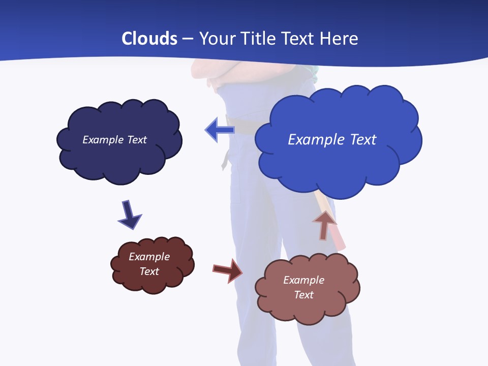 Builder Wearing Blue Overall, Toolbelt And Hard Hat Posing Over White Background PowerPoint Template