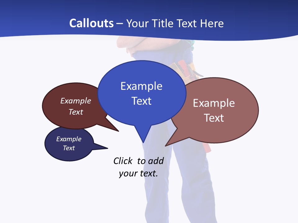 Builder Wearing Blue Overall, Toolbelt And Hard Hat Posing Over White Background PowerPoint Template