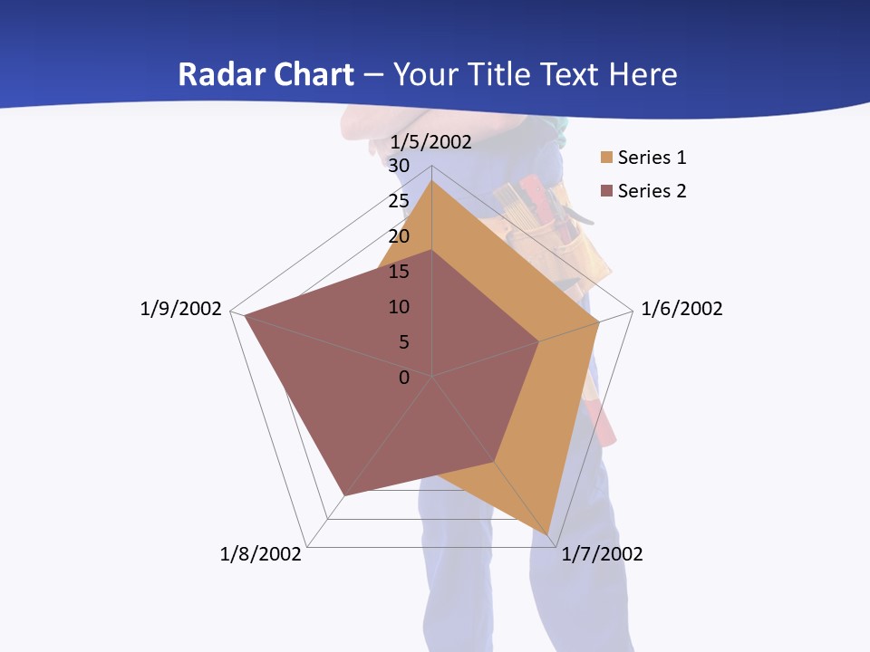 Builder Wearing Blue Overall, Toolbelt And Hard Hat Posing Over White Background PowerPoint Template