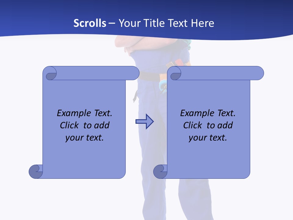 Builder Wearing Blue Overall, Toolbelt And Hard Hat Posing Over White Background PowerPoint Template