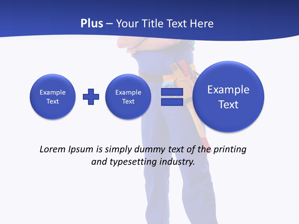 Builder Wearing Blue Overall, Toolbelt And Hard Hat Posing Over White Background PowerPoint Template