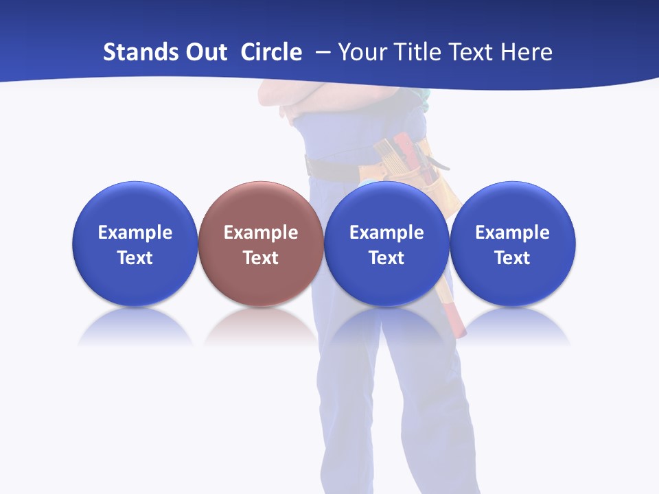 Builder Wearing Blue Overall, Toolbelt And Hard Hat Posing Over White Background PowerPoint Template