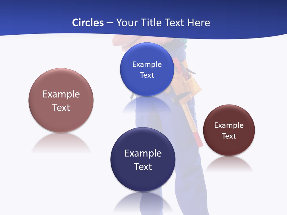 Builder Wearing Blue Overall, Toolbelt And Hard Hat Posing Over White Background PowerPoint Template