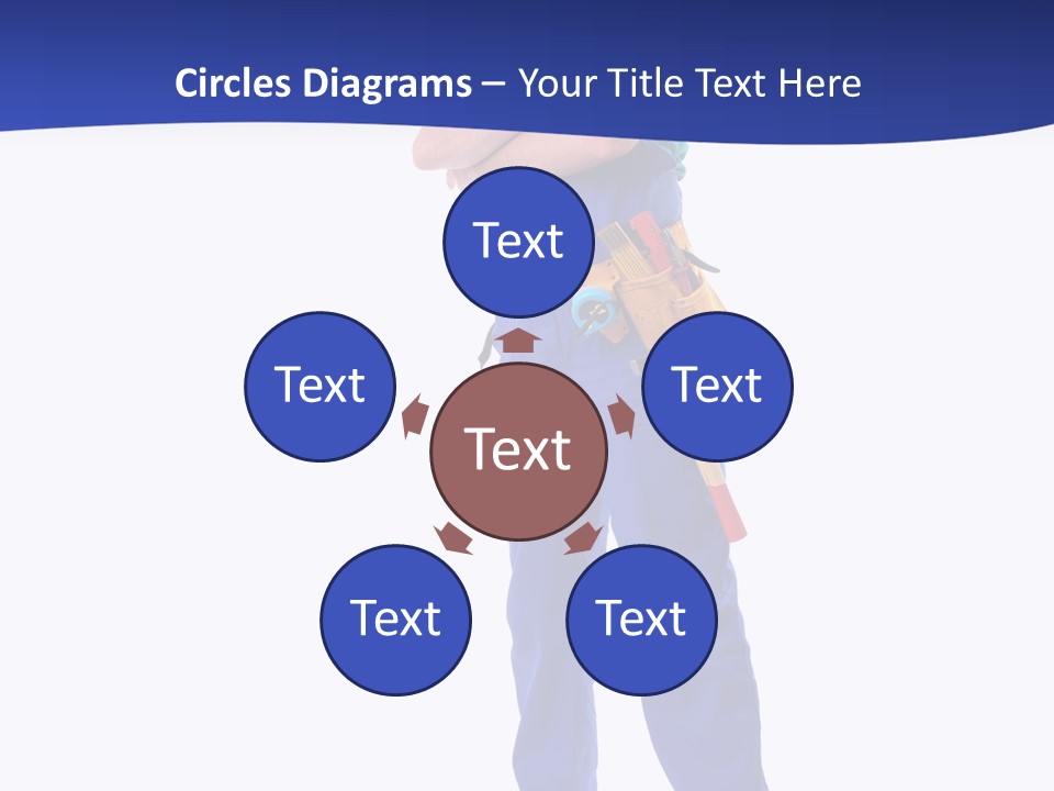 Builder Wearing Blue Overall, Toolbelt And Hard Hat Posing Over White Background PowerPoint Template