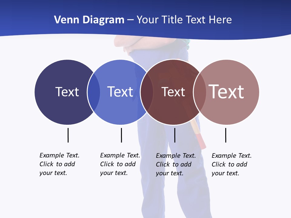 Builder Wearing Blue Overall, Toolbelt And Hard Hat Posing Over White Background PowerPoint Template