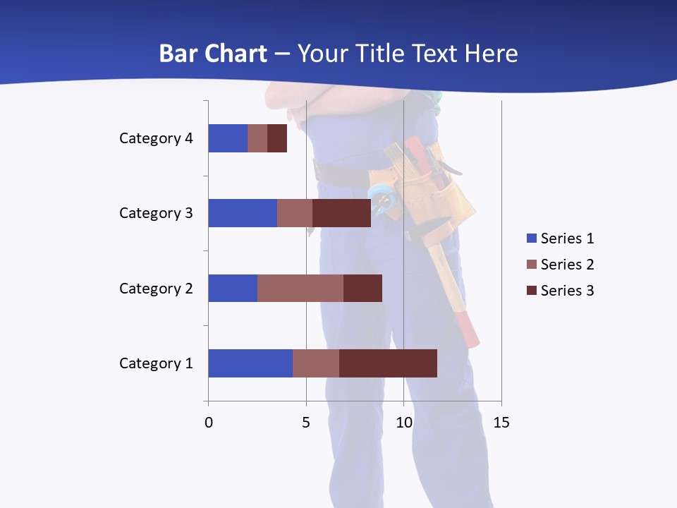 Builder Wearing Blue Overall, Toolbelt And Hard Hat Posing Over White Background PowerPoint Template