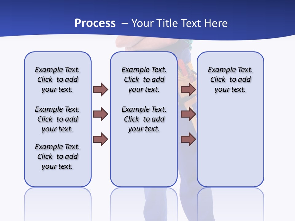 Builder Wearing Blue Overall, Toolbelt And Hard Hat Posing Over White Background PowerPoint Template