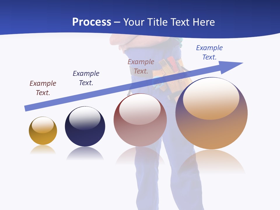 Builder Wearing Blue Overall, Toolbelt And Hard Hat Posing Over White Background PowerPoint Template