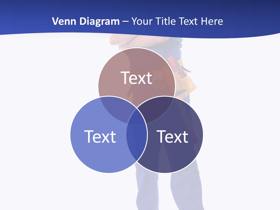 Builder Wearing Blue Overall, Toolbelt And Hard Hat Posing Over White Background PowerPoint Template