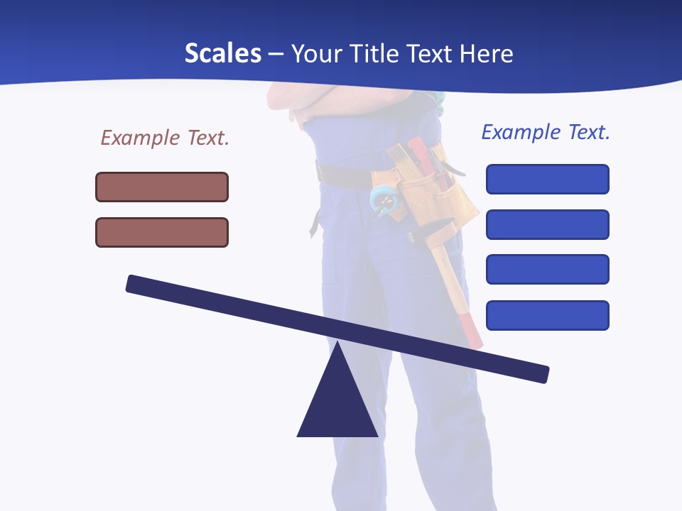 Builder Wearing Blue Overall, Toolbelt And Hard Hat Posing Over White Background PowerPoint Template