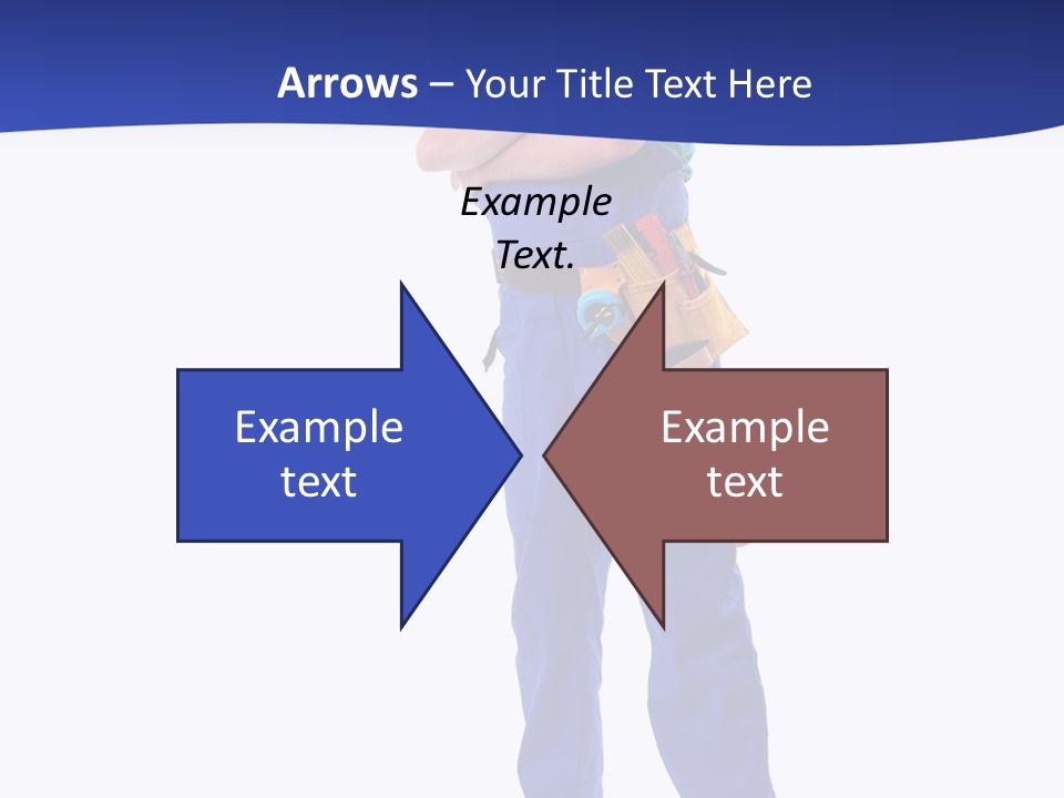 Builder Wearing Blue Overall, Toolbelt And Hard Hat Posing Over White Background PowerPoint Template