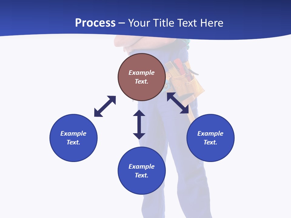 Builder Wearing Blue Overall, Toolbelt And Hard Hat Posing Over White Background PowerPoint Template