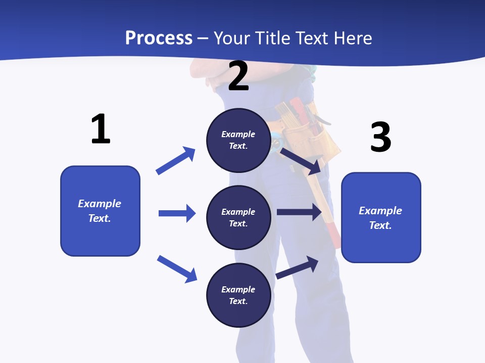 Builder Wearing Blue Overall, Toolbelt And Hard Hat Posing Over White Background PowerPoint Template