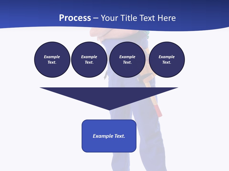 Builder Wearing Blue Overall, Toolbelt And Hard Hat Posing Over White Background PowerPoint Template