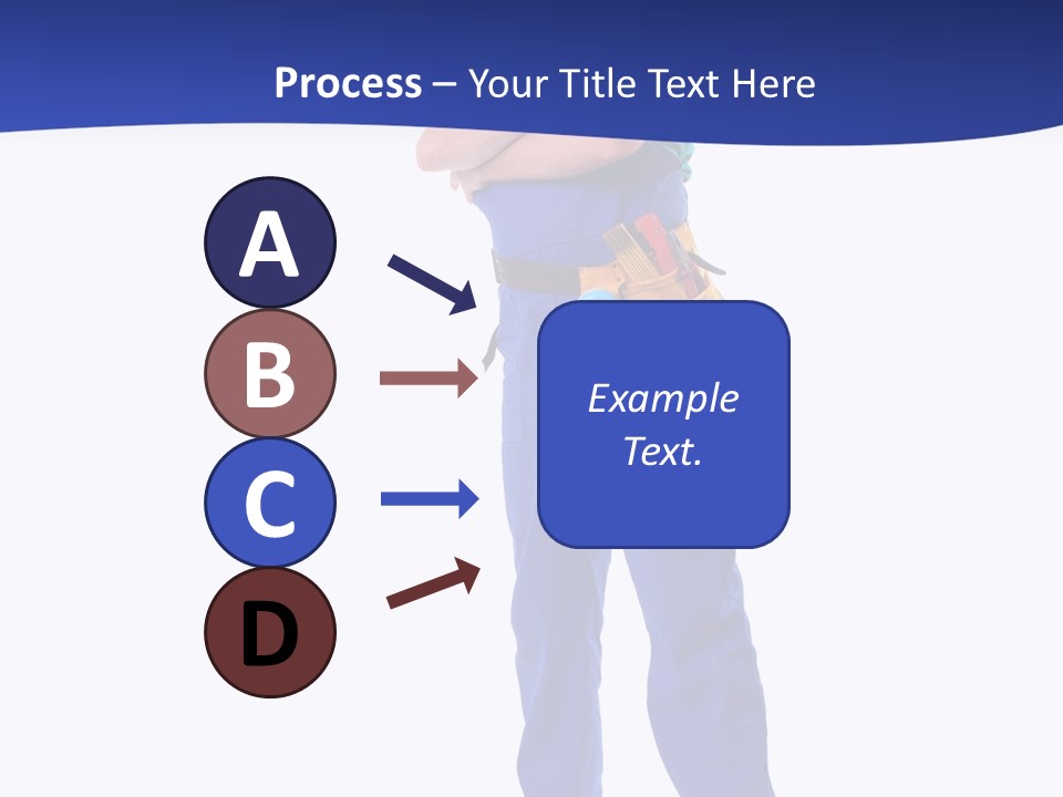 Builder Wearing Blue Overall, Toolbelt And Hard Hat Posing Over White Background PowerPoint Template